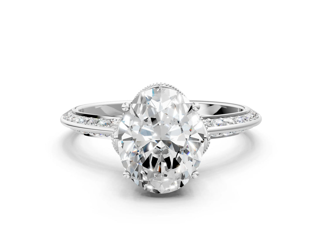 White gold Oval Cut Solitaire Split Shank Pave Diamond Engagement Ring with Four-Prong Setting_13