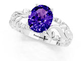 White gold Oval Cut Solitaire Tanzanite Leaf-Inspired Vine Band Ring with Prong Setting_1