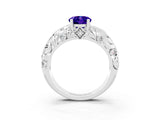 White gold Oval Cut Solitaire Tanzanite Leaf-Inspired Vine Band Ring with Prong Setting_3