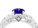White gold Oval Cut Solitaire Tanzanite Leaf-Inspired Vine Band Ring with Prong Setting_4