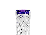 White gold Oval Cut Solitaire Tanzanite Leaf-Inspired Vine Band Ring with Prong Setting_5