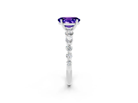 White gold Oval Cut Solitaire Tanzanite Ring with Pave Band and Four-Prong Setting_2