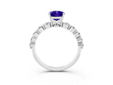 White gold Oval Cut Solitaire Tanzanite Ring with Pave Band and Four-Prong Setting_3