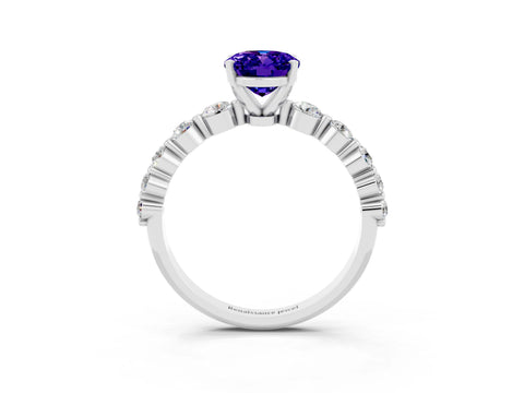 White gold Oval Cut Solitaire Tanzanite Ring with Pave Band and Four-Prong Setting_3