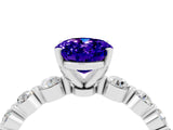 White gold Oval Cut Solitaire Tanzanite Ring with Pave Band and Four-Prong Setting_4