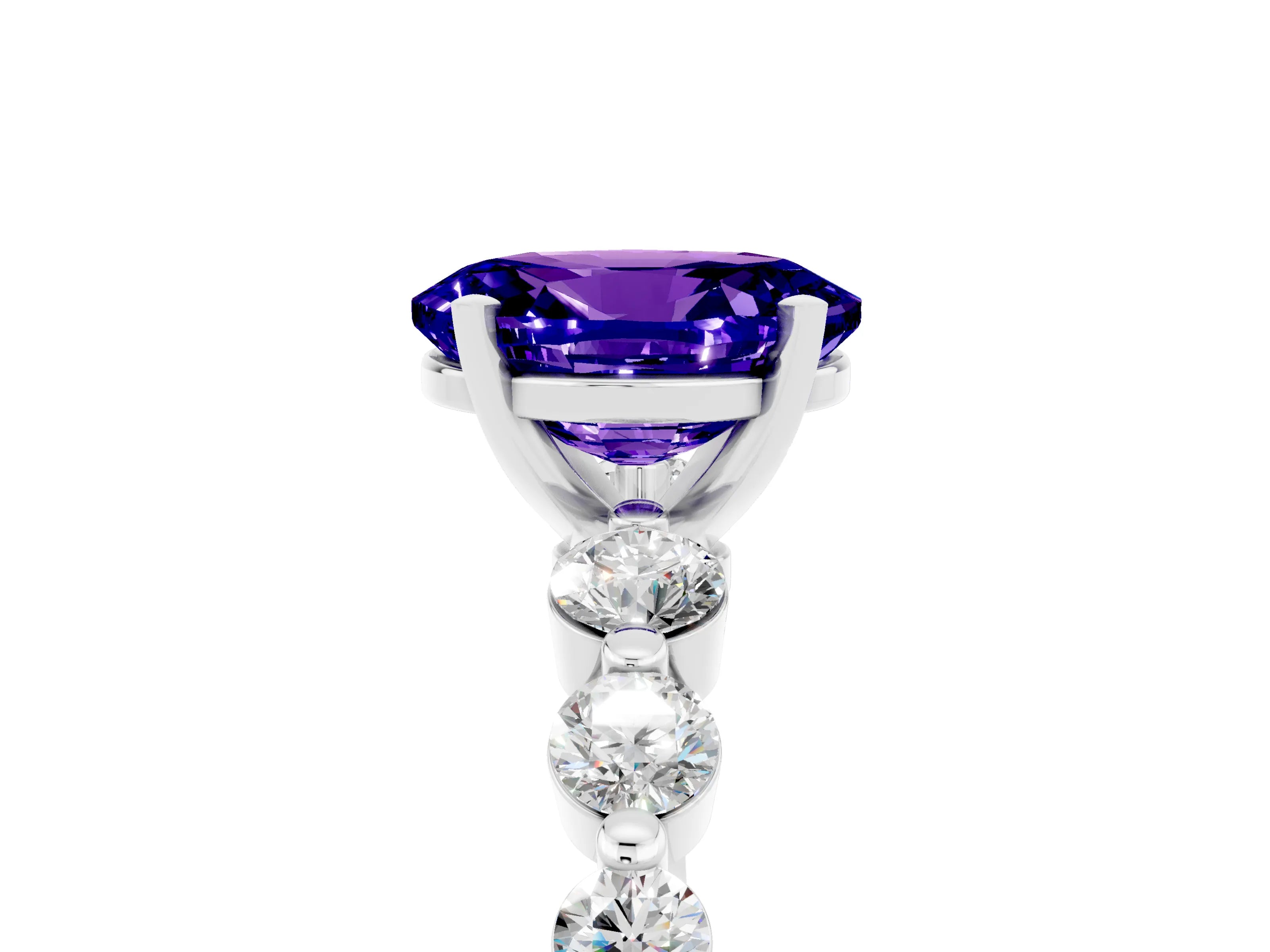 White gold Oval Cut Solitaire Tanzanite Ring with Pave Band and Four-Prong Setting_5