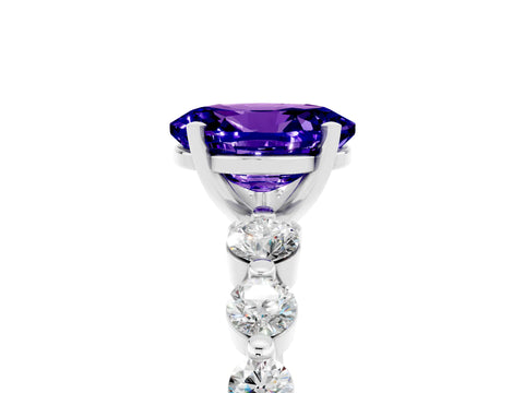 White gold Oval Cut Solitaire Tanzanite Ring with Pave Band and Four-Prong Setting_5