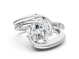 White gold Oval Cut Solitaire Tension-Set Diamond Split Shank Ring_539