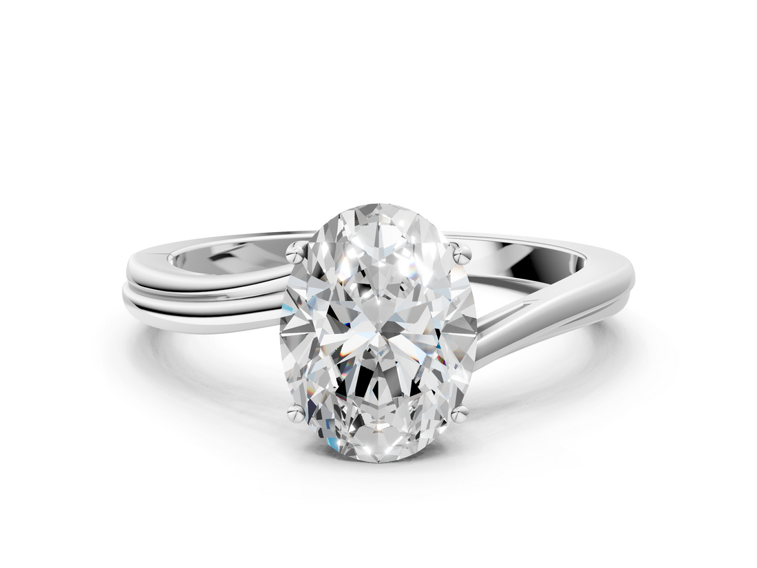 White gold Oval Cut Solitaire Twist Band Ring with Four-Prong Setting_117
