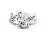 White gold Oval Cut Solitaire Twist Engagement Ring with Leaf Accents and Prong Setting_19