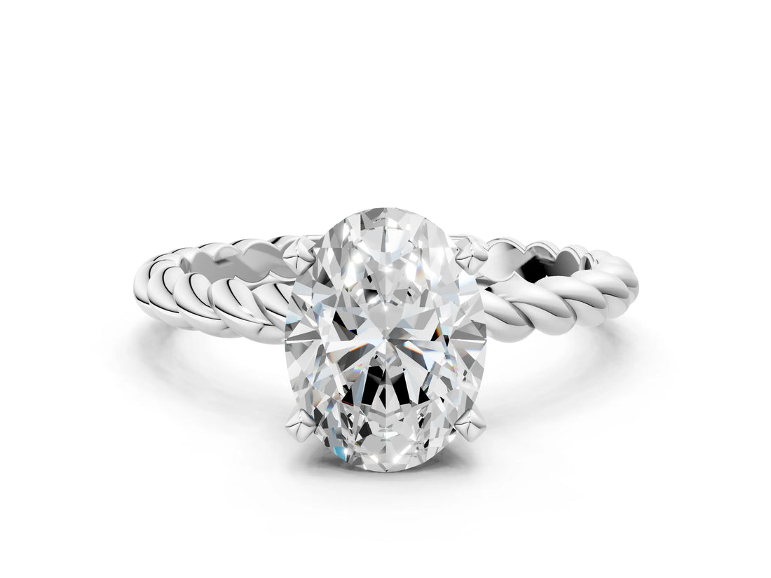 White gold Oval Cut Solitaire Twisted Band with Four-Prong Setting_108