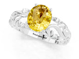 White gold Oval Cut Solitaire Yellow Sapphire Leaf-Inspired Vine Band Ring with Prong Setting_25
