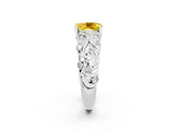 White gold Oval Cut Solitaire Yellow Sapphire Leaf-Inspired Vine Band Ring with Prong Setting_26