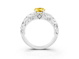 White gold Oval Cut Solitaire Yellow Sapphire Leaf-Inspired Vine Band Ring with Prong Setting_27