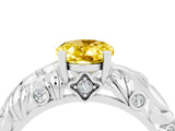 White gold Oval Cut Solitaire Yellow Sapphire Leaf-Inspired Vine Band Ring with Prong Setting_28
