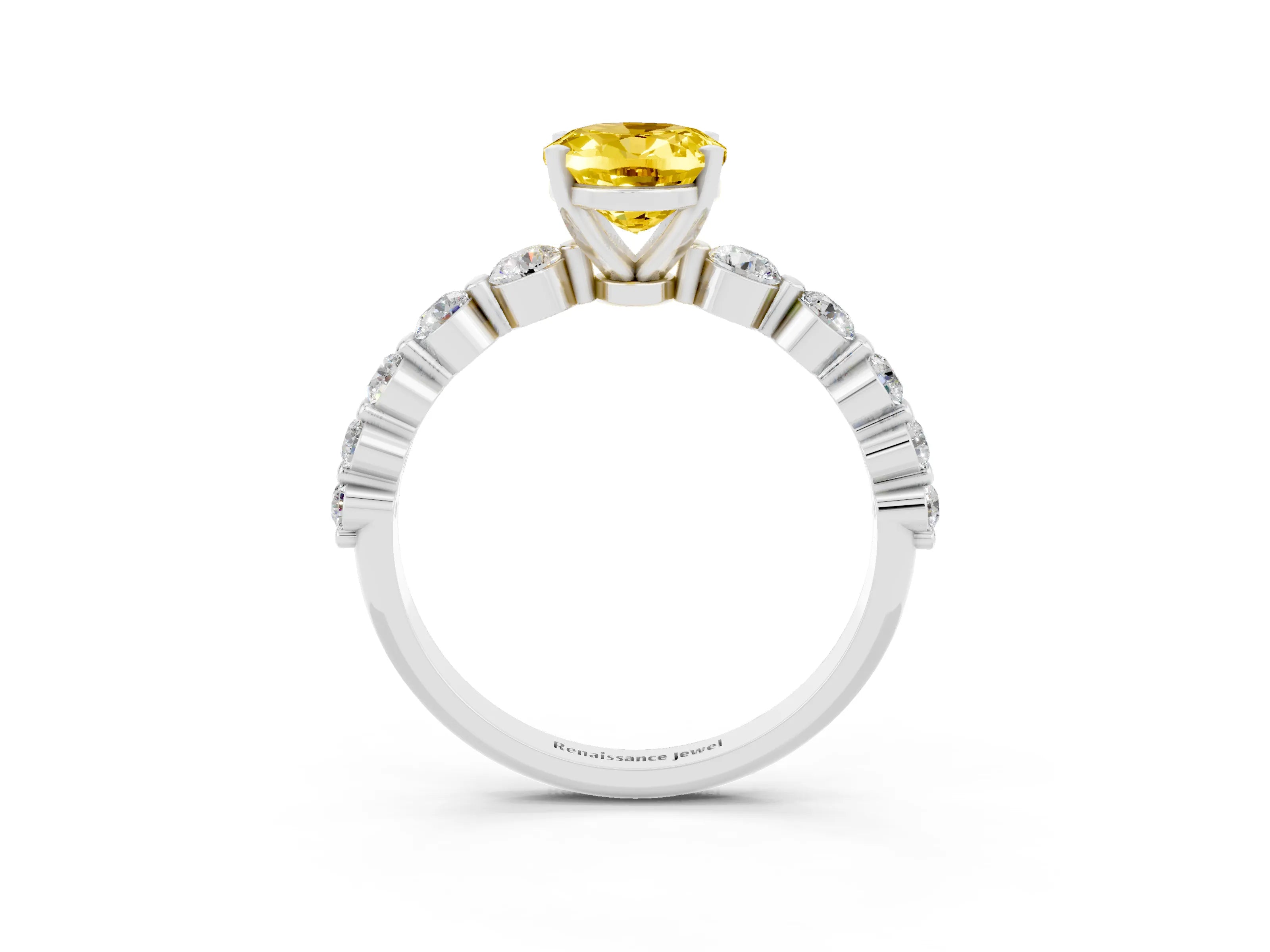 White gold Oval Cut Solitaire Yellow Sapphire Ring with Pave Band and Four-Prong Setting_27