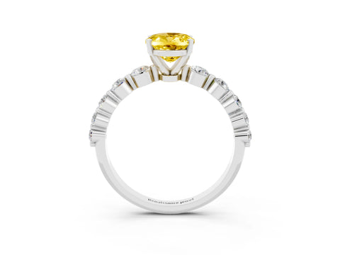 White gold Oval Cut Solitaire Yellow Sapphire Ring with Pave Band and Four-Prong Setting_27