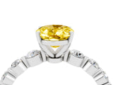 White gold Oval Cut Solitaire Yellow Sapphire Ring with Pave Band and Four-Prong Setting_28