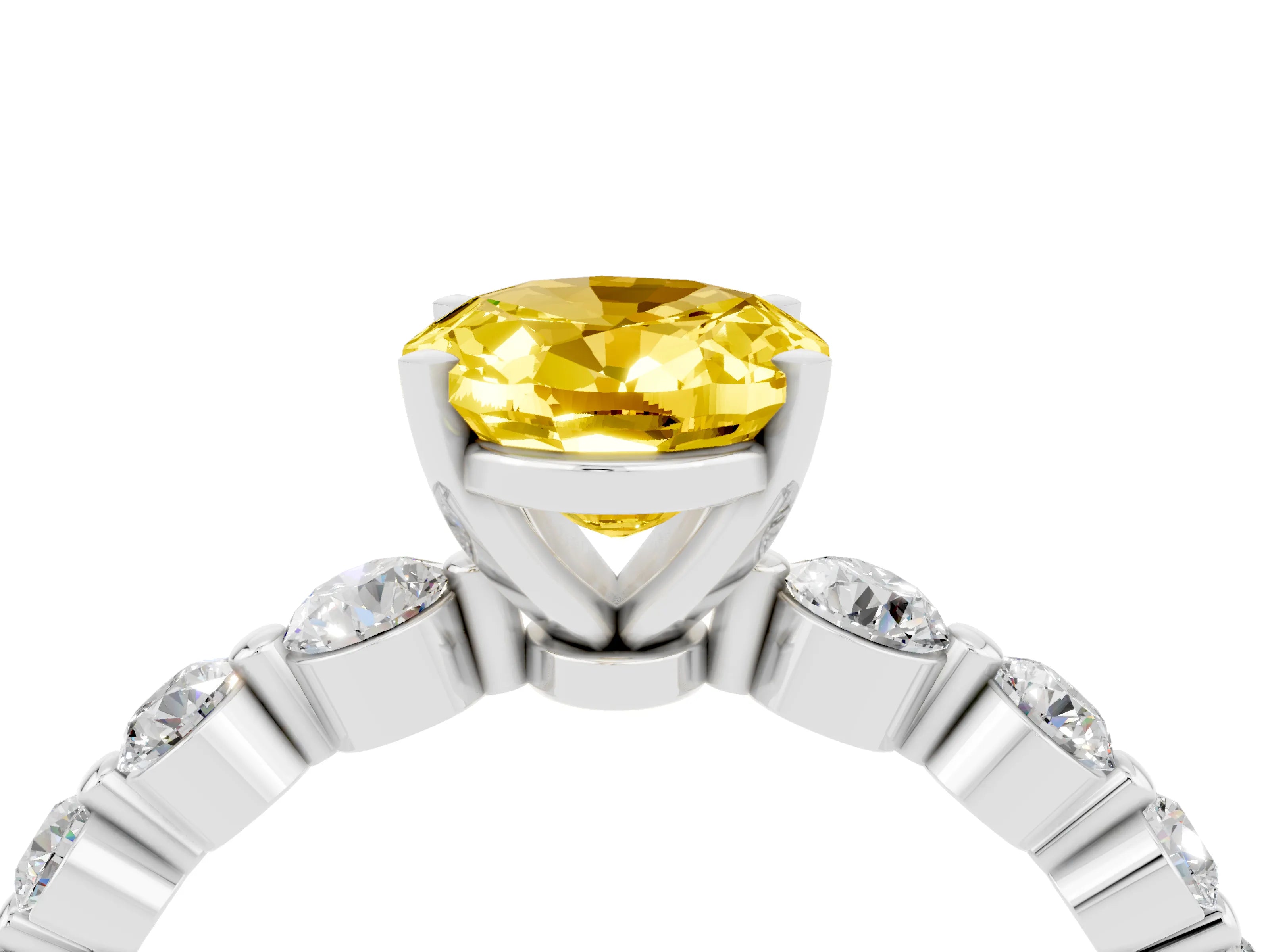 White gold Oval Cut Solitaire Yellow Sapphire Ring with Pave Band and Four-Prong Setting_28