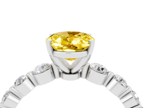 White gold Oval Cut Solitaire Yellow Sapphire Ring with Pave Band and Four-Prong Setting_28