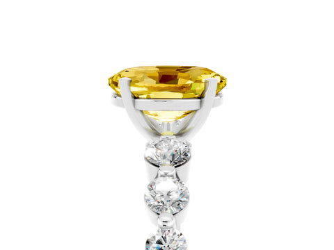 White gold Oval Cut Solitaire Yellow Sapphire Ring with Pave Band and Four-Prong Setting_29