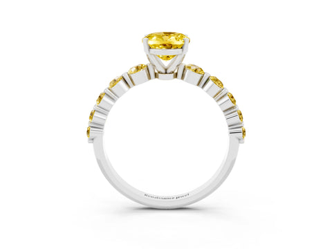 White gold Oval Cut Solitaire Yellow Sapphire Ring with Pave Band and Four-Prong Setting_3