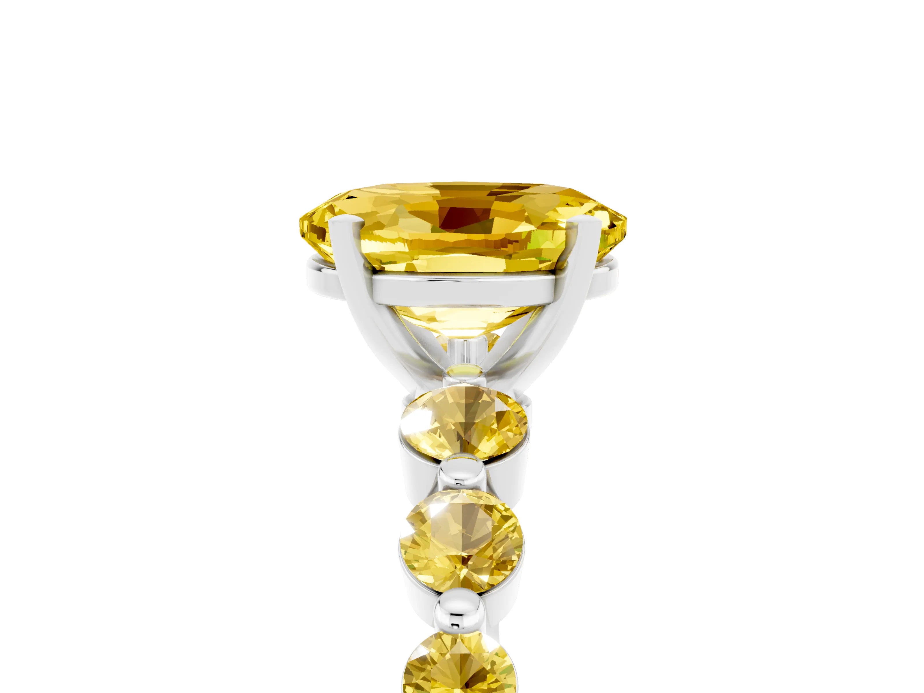 White gold Oval Cut Solitaire Yellow Sapphire Ring with Pave Band and Four-Prong Setting_5