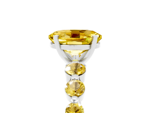 White gold Oval Cut Solitaire Yellow Sapphire Ring with Pave Band and Four-Prong Setting_5