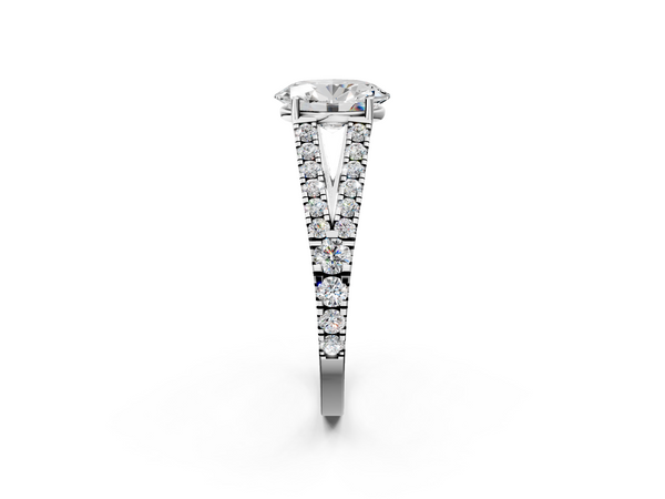 White gold Oval Cut Split Shank Pave Diamond Engagement Ring with Four-Prong Setting