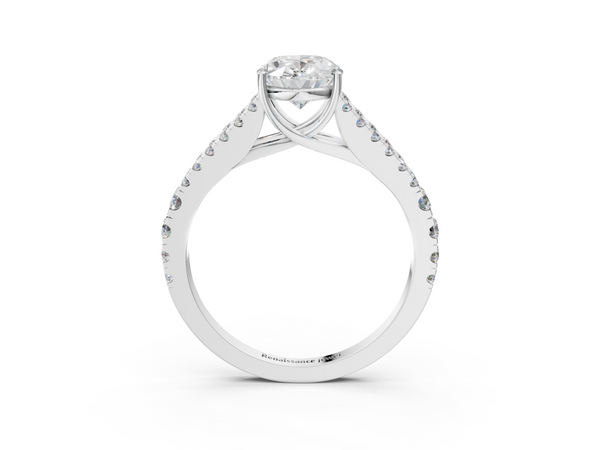 White gold Oval Cut Split Shank Pave Diamond Engagement Ring with Four-Prong Setting