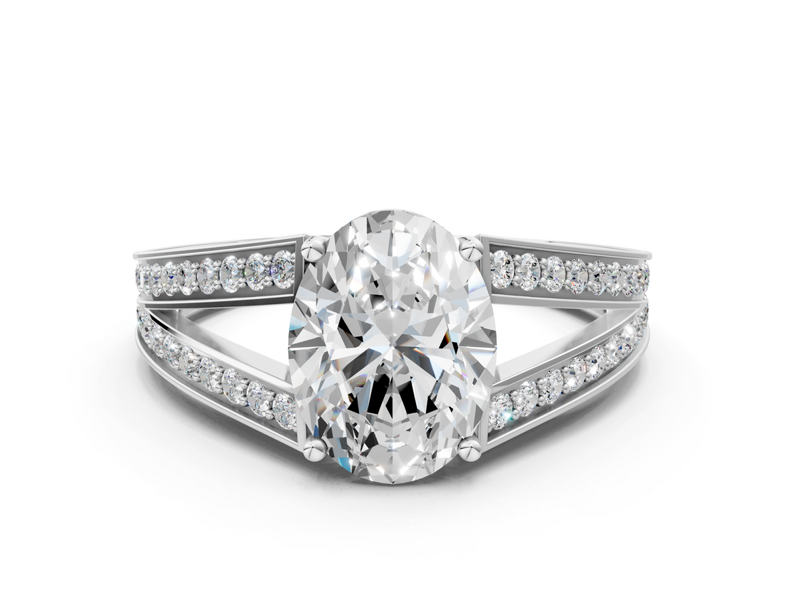 White gold Oval Cut Split Shank Pave Diamond Ring with Four-Prong Setting_28