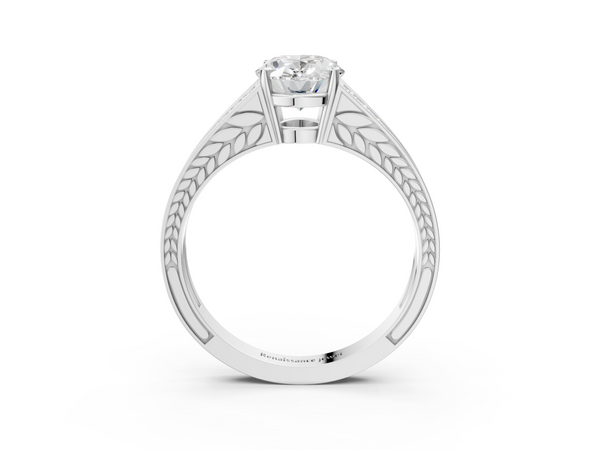 Platinum Oval Split Shank Engagement Ring Setting with Pave Band and Engraved Sides