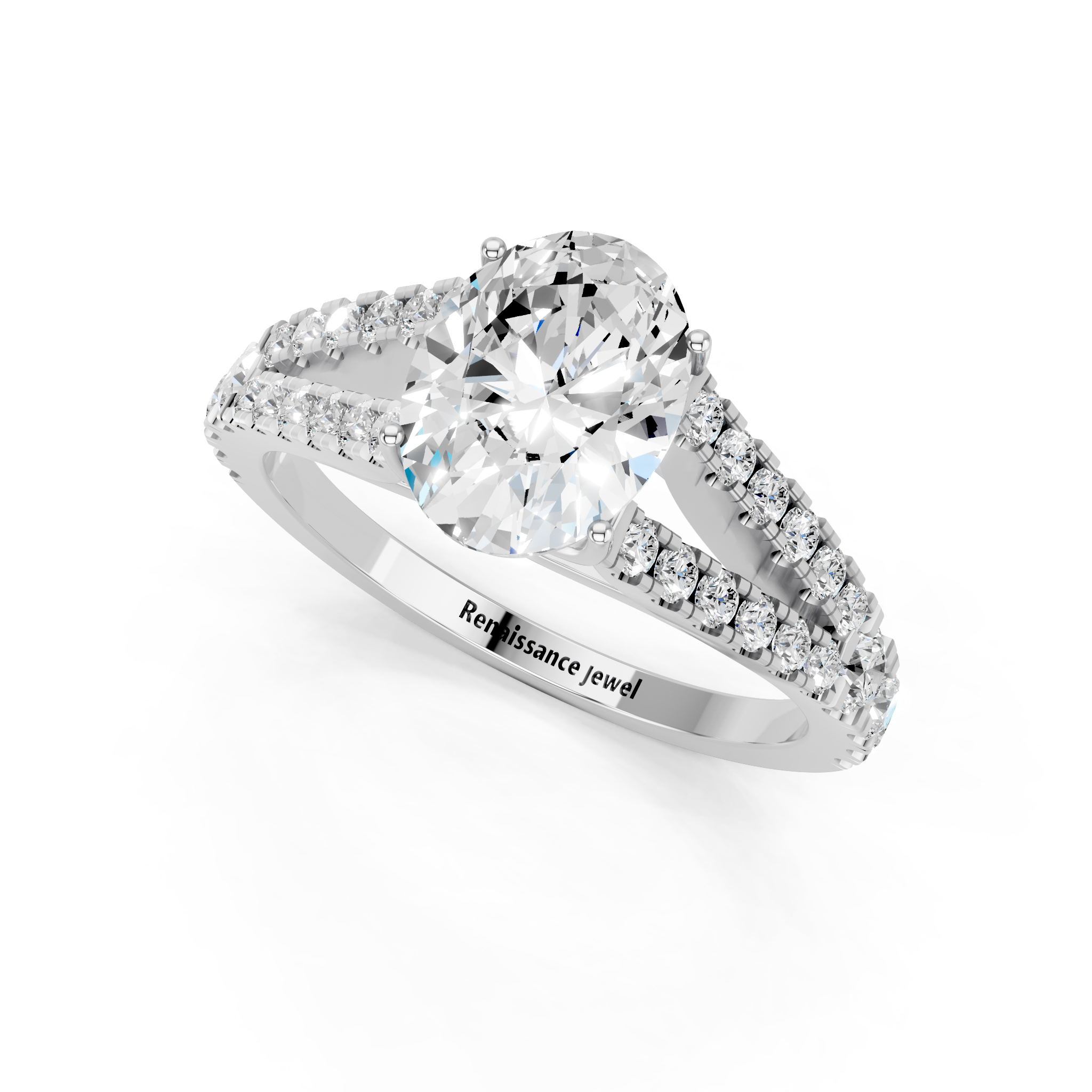 White gold Oval Cut Split Shank Pave Engagement Ring with Four-Prong Setting_9