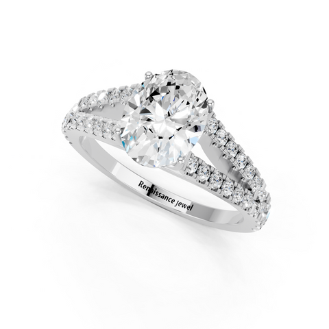 White gold Oval Cut Split Shank Pave Engagement Ring with Four-Prong Setting_9