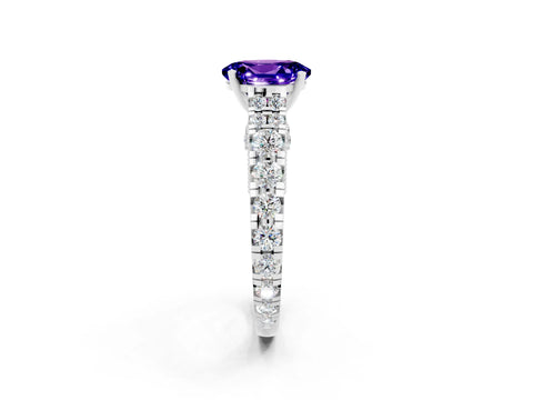 White gold Oval Cut Tanzanite Classic Solitaire Ring with Pavé Band and Four-Prong Setting_2