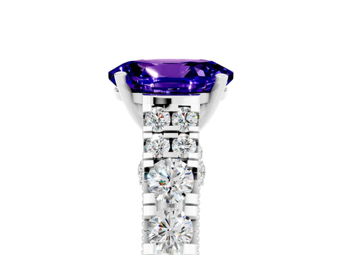 White gold Oval Cut Tanzanite Classic Solitaire Ring with Pavé Band and Four-Prong Setting_5