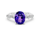 White gold Oval Cut Tanzanite Cluster Side Stone Solitaire Ring with Prong Setting_24