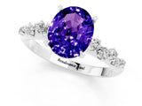 White gold Oval Cut Tanzanite Cluster Side Stone Solitaire Ring with Prong Setting_25