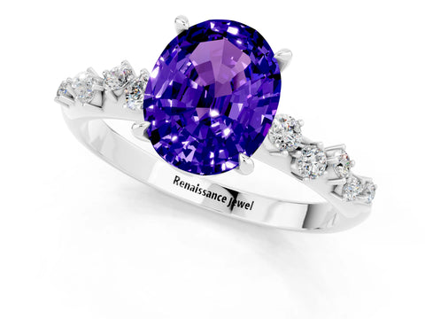 White gold Oval Cut Tanzanite Cluster Side Stone Solitaire Ring with Prong Setting_25