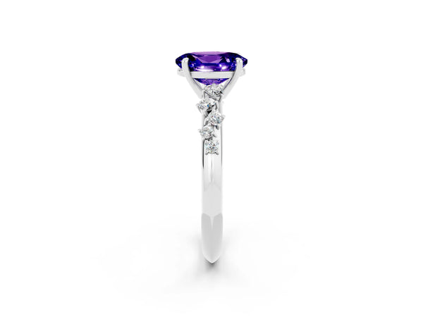 Platinum Oval Cut Tanzanite Cluster Side Stone Solitaire Ring with Prong Setting