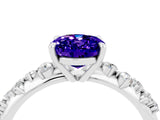 White gold Oval Cut Tanzanite Cluster Side Stone Solitaire Ring with Prong Setting_28