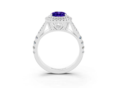 White gold Oval Cut Tanzanite Double Halo Ring with Split Shank and Prong Setting_27