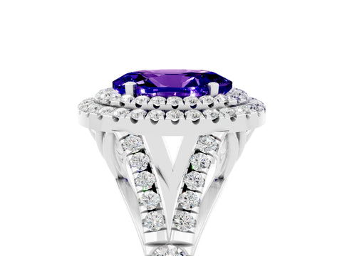 White gold Oval Cut Tanzanite Double Halo Ring with Split Shank and Prong Setting_29