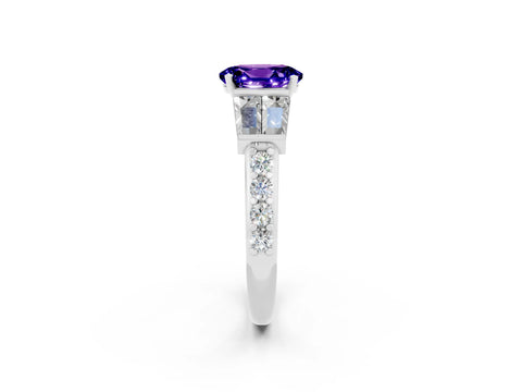 White gold Oval Cut Tanzanite Engagement Ring with Baguette Side Stones and Channel Set Band_2