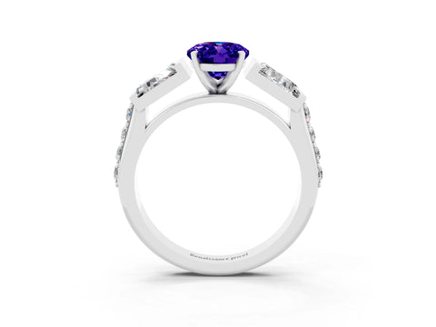 White gold Oval Cut Tanzanite Engagement Ring with Baguette Side Stones and Channel Set Band_3