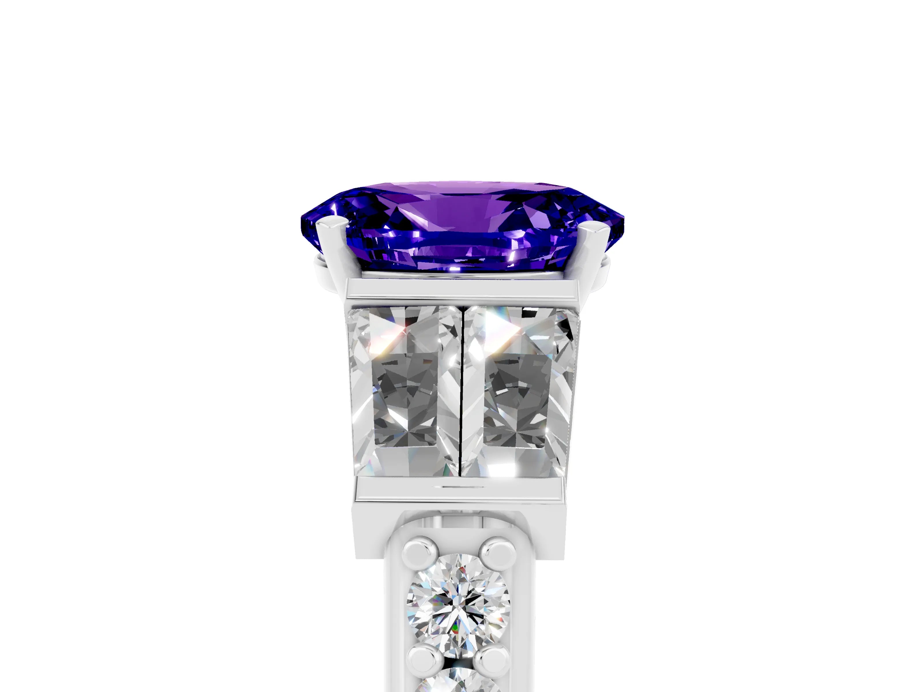 White gold Oval Cut Tanzanite Engagement Ring with Baguette Side Stones and Channel Set Band_5