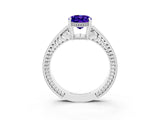 White gold Oval Cut Tanzanite Engagement Ring with Milgrain Channel Set Band and Prong Setting_3