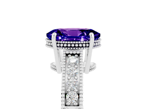 White gold Oval Cut Tanzanite Engagement Ring with Milgrain Channel Set Band and Prong Setting_5