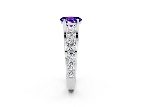 White gold Oval Cut Tanzanite Engagement Ring with Pavé Band and Four-Prong Setting_2