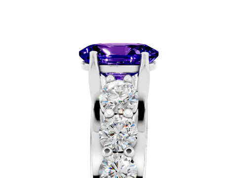 White gold Oval Cut Tanzanite Engagement Ring with Pavé Band and Four-Prong Setting_5